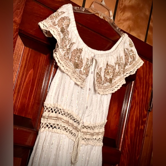 New NWT FRENCH WHITE BOHEMIAN COUNTRY OFF THE SHOULDER EMBROIDERED MAXI DRESS S - Picture 13 of 16